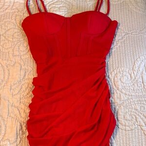 Privy Dress Red Sleeveless Ruched Bodice Sz Small
